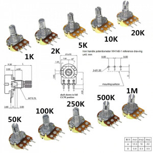 Potenciometar jednoobrtni mono WH148M 220K - Img 6