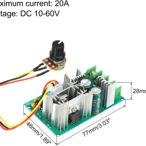 PWM Regulator Brzine DC Motora 10-60V 20A 1200W sa Potenciometrom - Img 2