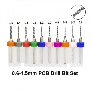 Set Karbidnih Mikro Burgija za PCB i CNC 0.6mm - 1.5mm (10 komada)