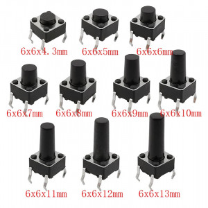 Set Taktilnih Mikro Tastera 6x6mm – Prekidači za Elektroniku (200 komada, 10 dimenzija) - Img 5