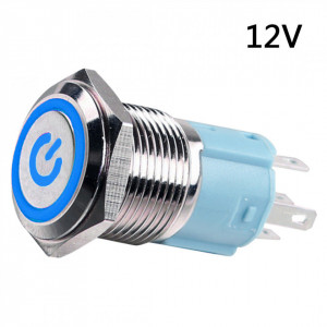 Vodootporni Metalni Taster 16mm sa LED Osvetljenjem 12V - Plavi LED Ring (IP65) - Img 1
