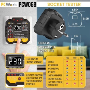 PCWork PCW06B Tester Utičnica sa LCD Ekranom i RCD (FID) Testom - Img 3