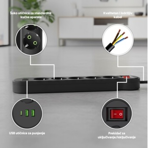 Produžni kabl 5xšuko+2xUSB-A+1xUSB-C sa prekidačem 1.5m - Img 4