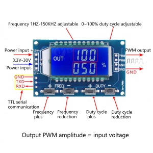 PWM Generator Signala XY-LPWM 1Hz-150kHz sa LCD Ekranom - Digitalni Generator Impulsa i Frekvencije - Img 2