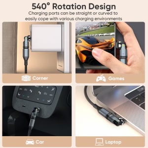 Rotirajući USB-C na USB-C Adapter 240W PD – 540° (180°+360°) - Img 3