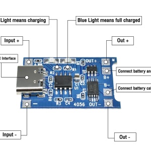 TP4056 Punjač Litijumskih Baterija 1A USB-C sa Zaštitom - Img 6