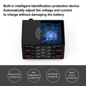 USB Stanica za Punjenje 100W sa Bežičnim Punjačem i LCD Ekranom - Img 4