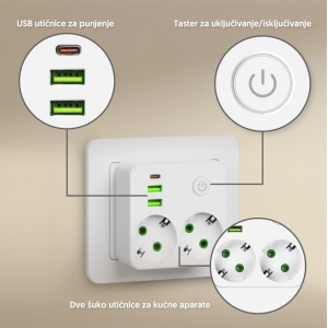 Strujni razdelnik 2xšuko+2xUSB-A+1xUSB-C sa prekidačem - Img 3