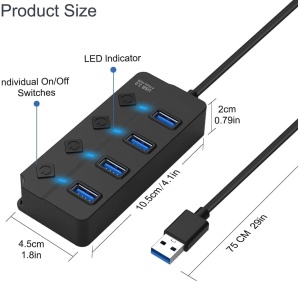 USB hub USB3.0 A M-4xUSB3.0 A F sa prekidačima 0.2m - Img 4