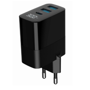 USB punjač 2xUSB-A+1xUSB C fast charger GaN 30W crni - Img 4