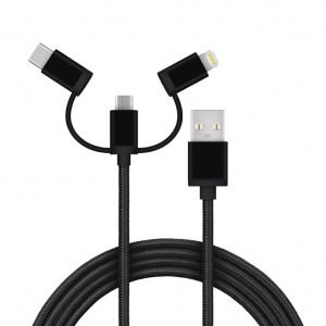 Kabl USB2.0 A muški-USB C/mikro B/Lighting muški crni 1.0m - Img 1