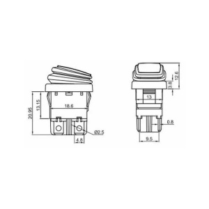 Prekidač 13x19mm 6A 250VAC DPST vodootporni crveni - Img 2