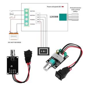 PWM Regulator Brzine DC Motora 6V-28V 3A sa Preklopnikom za Promenu Smera (Napred/Nazad) - Img 5