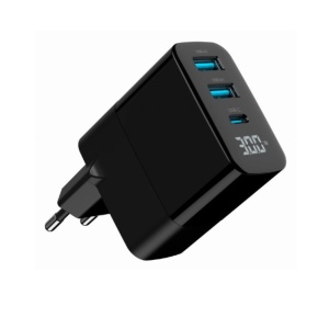 USB punjač 2xUSB-A+1xUSB C fast charger GaN 30W crni - Img 2