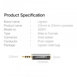 Adapter 2.5mm stereo muški-3.5mm stereo ženski ALU - Img 2