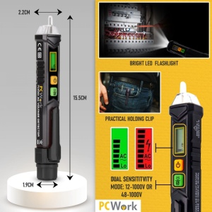 Bezkontaktni tester napona PCWork PCW06A (12V-1000V) sa LCD ekranom - Img 3