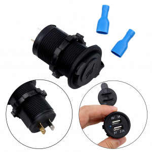 Ugradni Dupli USB Punjač za Auto, Motor i Čamce12V / 24V – Vodootporni - Img 1