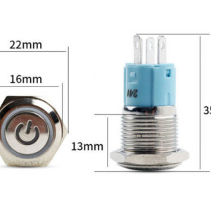 Vodootporni Metalni Taster 16mm sa LED Osvetljenjem 12V - Plavi LED Ring (IP65) - Img 2