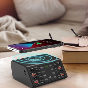 USB Stanica za Punjenje 100W sa Bežičnim Punjačem i LCD Ekranom - Img 2