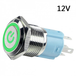Vodootporni Metalni Taster 16mm sa LED Osvetljenjem 12V - Zeleni LED Ring (IP65)