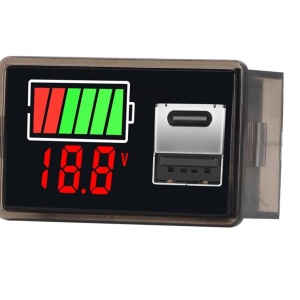 Indikator stanja akumulatora sa LED voltmetrom USB+USB-C crveni - Img 1