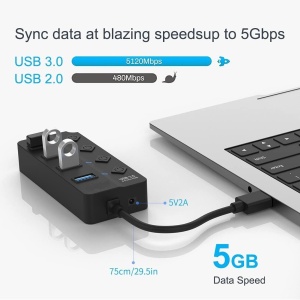 USB hub USB3.0 A M-4xUSB3.0 A F sa prekidačima 0.2m - Img 2