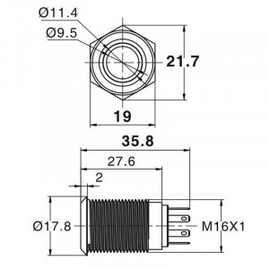 Vodootporni Metalni Taster 16mm sa LED Osvetljenjem 12V - Plavi LED Ring (IP65) - Img 4