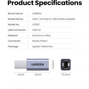 Adapter USB2.0 B muški-USB C ženski - Img 2