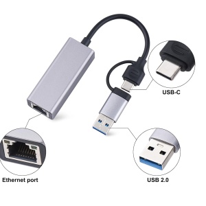 Mrežni Adapter 2-u-1 USB-C + USB 3.0 na Gigabit Ethernet RJ45 (1000Mbps)