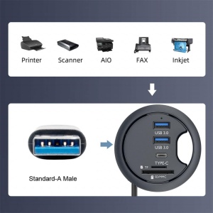 USB hub USB3.0 A M-2xUSB3.0+USB-C+SD/TF (MicroSD) "Mount-In-Desk" 1.5m - Img 3