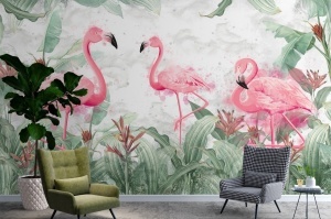 Fototapet Flamingo printre plante - Img 5