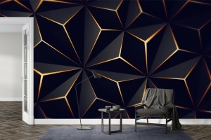 Fototapet Abstract 3D Geometric cu Insertii aurii - Img 1