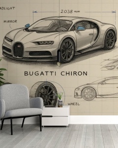 Fototapet Auto Schita Bugatti Chiron