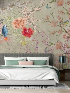 Fototapet Chinoiserie cu Pasari si Flori