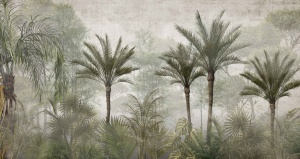 Model grafic complet pentru fototapet umbre tropicale cu palmieri și textură de pânză, design pentru tapet personalizat stil vintage