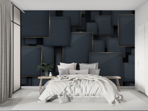 Fototapet Model Geometric 3D cu Insertii Aurii - Img 2