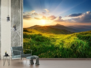 Fototapet Apusul Dealurilor Verzi