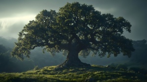 Design grafic complet pentru fototapet personalizat Copacul Vieții în Natura Magică, un model de tapet artistic cu detalii impresionante ale unui arbore impunător.