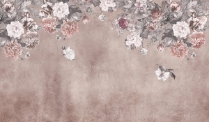 Design grafic complet pentru fototapet personalizat „Petale de Catifea” cu bujori roz și fundal texturat, un model de tapet floral elegant pentru decorarea pereților.