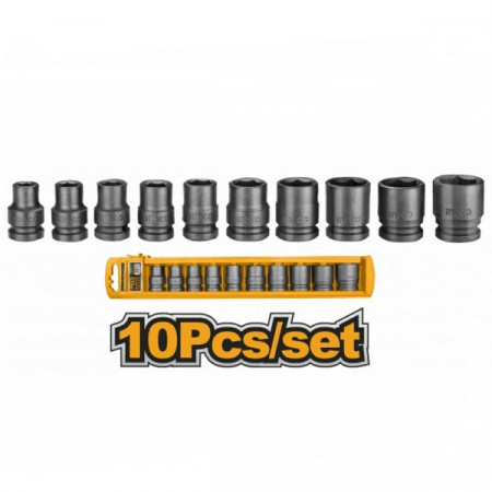 Set, trusa chei tubulare de impact, scurte, 1/2\", 10piese crom-molibden