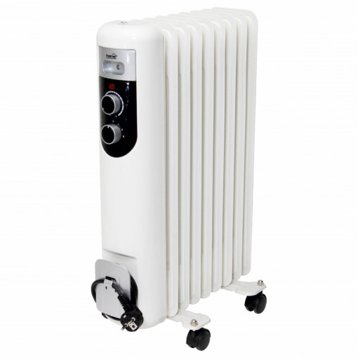 Calorifer electric cu ulei cu 9 elementi, putere 2000 W, 3 trepte de putere, termostat, protectie la supraincalzire, recomandat pana la 30 m², alb