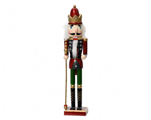 Decorațiune de Crăciun The Nutcracker autenic, figurină "Spărgător de nuci", cu sceptru 100 % lemn FSC, 38 centimetri