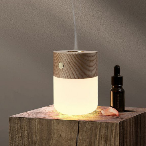 Lampa cu difuzor de aromaterapie, functie smart, lumina dimabila, lemn frasin, acumulator integrat, white ash