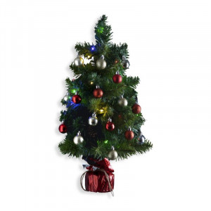 Brad artificial împodobit Buha, 50 cm, 4 combinații de accesorii incluse, instalație LED cu 20 lumini incluse, 54 ramuri