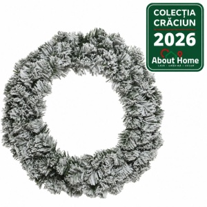 Coroniță de ușă pentru Crăciun Everlands, cu zăpadă, diametru 60 cm, 200 rămurele, din brad artificial
