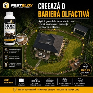 Repelent anti șerpi și reptile PestBlox®, granule, 1 litru, repelent olfactiv, pentru curți, grădini, terase și hambare