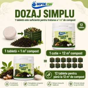 Accelerator de compost SepticPro Kompost Plus, 2 tablete, pentru până la 12 m³ de compost, bacterii și enzime pentru compostare rapidă