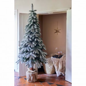 Brad artificial Canadian Frost, 180 cm, trunchi înalt din lemn natural 100% FSC, ace 3D, diametru 85 cm, cu zăpadă