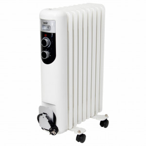 Calorifer electric cu ulei cu 9 elementi, putere 2000 W, 3 trepte de putere, termostat, protectie la supraincalzire, recomandat pana la 30 m², alb
