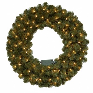 Coroniță de Crăciun imperială cu LED-uri, aspect natural, 50 x 13 centimetri, lumină caldă, alimentare baterii, verde, timer